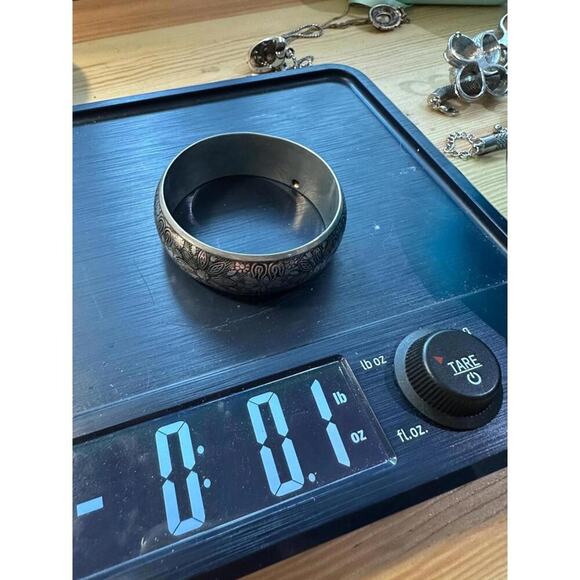 Vintage Etched Floral Boho Bangle Bracelet – Wide Silver Tone Cuff - Picture 7 of 7